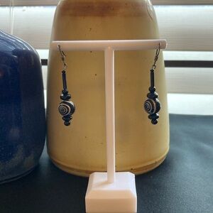 Vintage Handmade Black with White Spiral Earrings